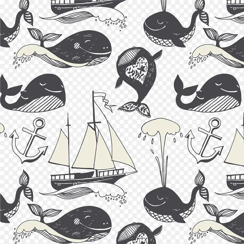 卡通黑色海洋鲨鱼矢量图