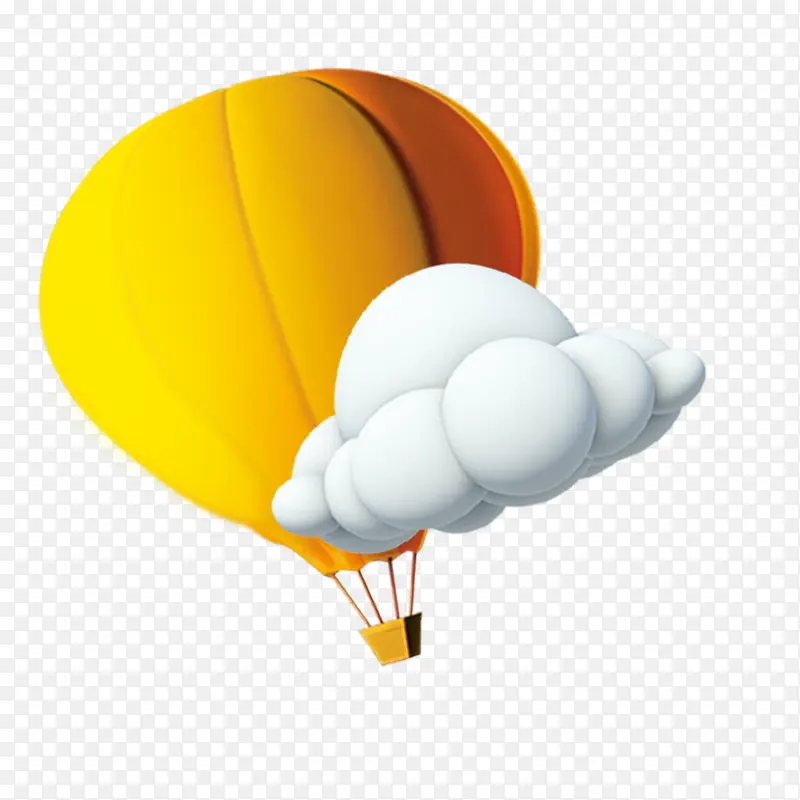 黄色卡通热气球立体白云装饰图案