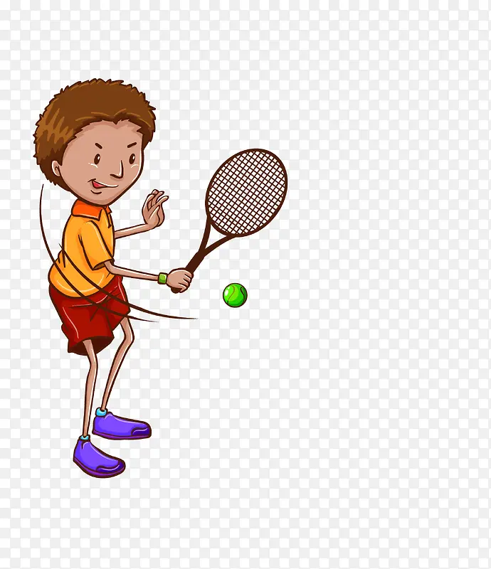 手绘卡通打网球女孩