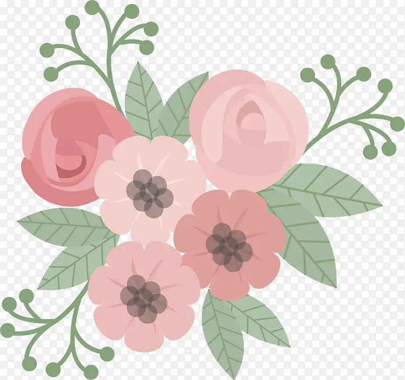 手绘粉色蔷薇花束