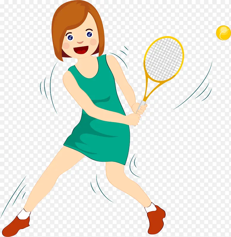 打网球女生人物插画