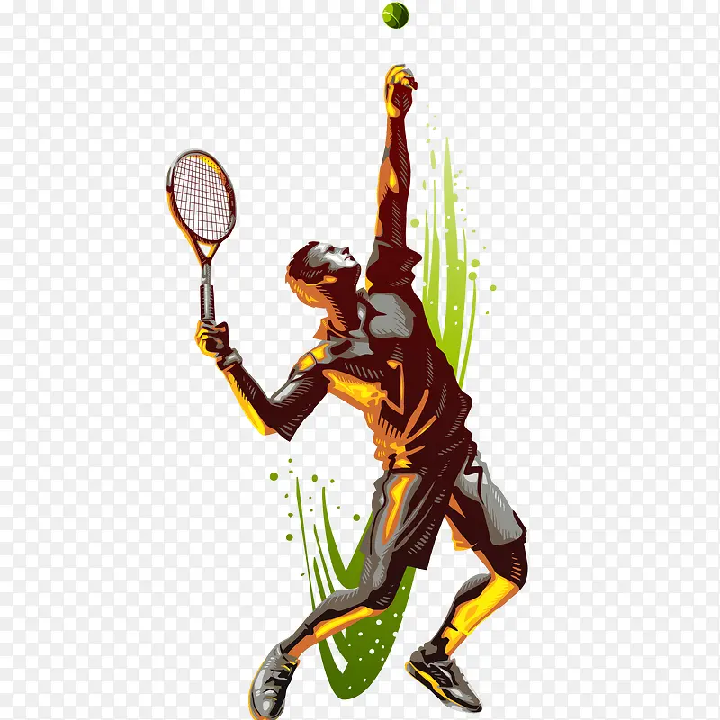 网球运动员发球插画