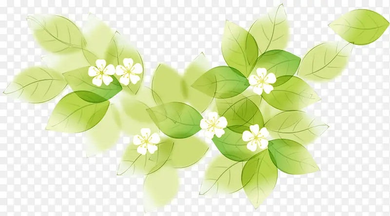 绿色手绘唯美绿树花朵