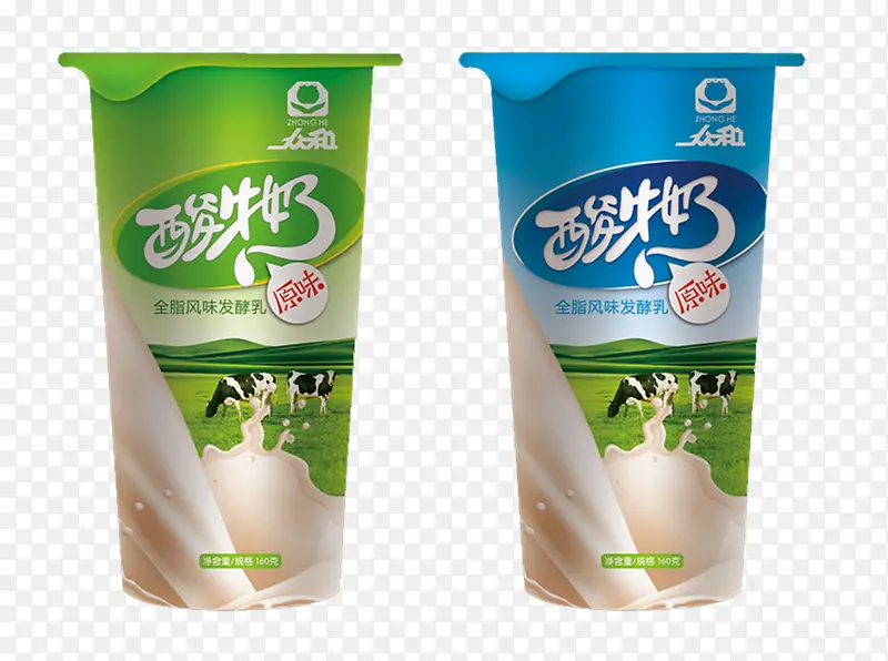 两种不同口味的酸牛奶包装