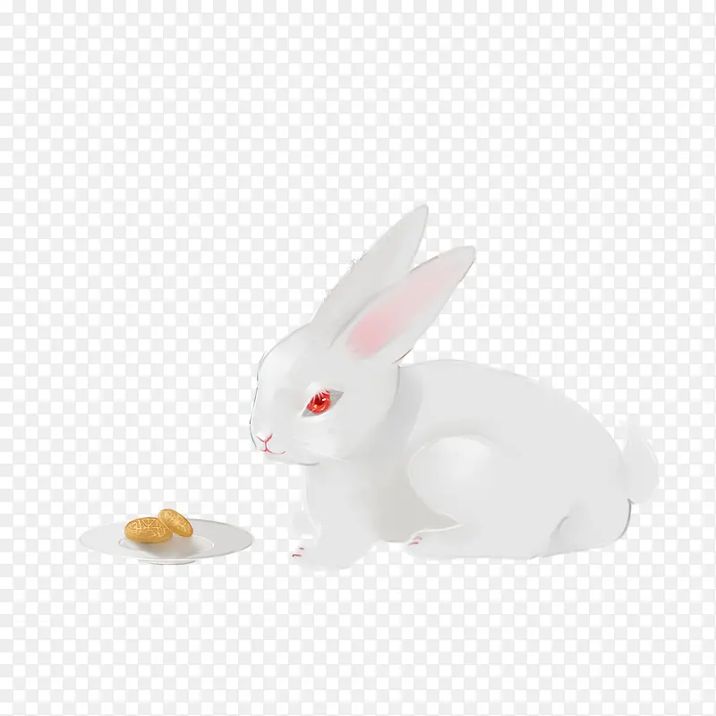 手绘可爱兔子吃月饼