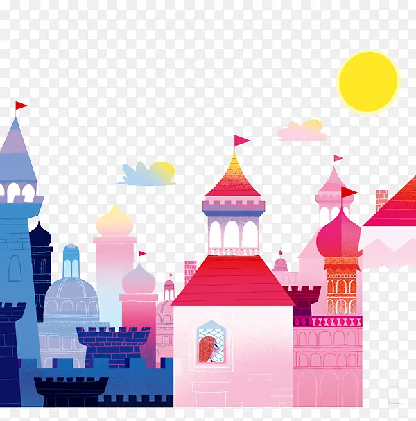 手绘彩色城堡图案
