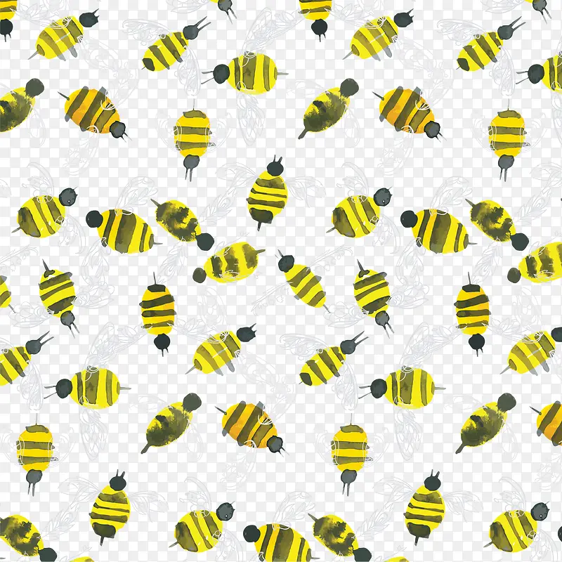 水彩绘蜜蜂无缝背景矢量