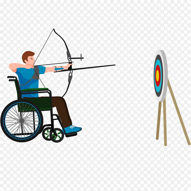 轮椅男士射箭练习插画