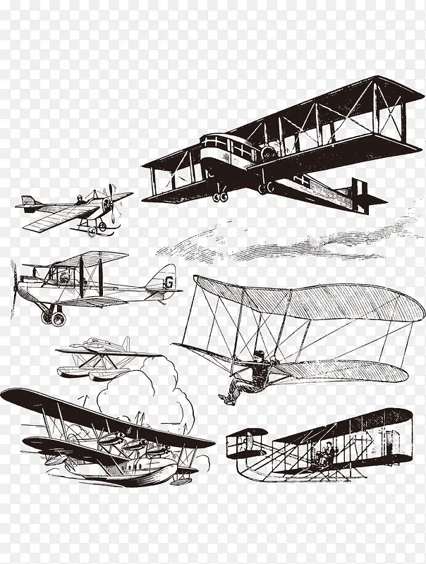 手绘黑白飞机历史进程