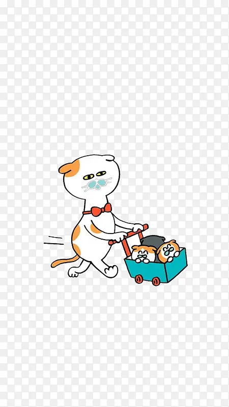 推着小宝宝的猫咪妈妈卡通图