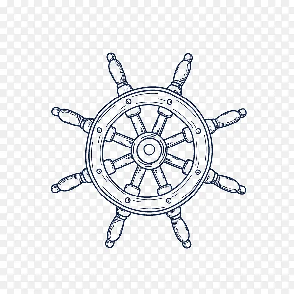 线描复古航海船舵方向盘
