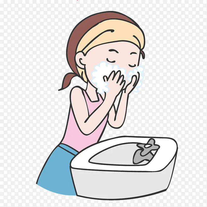 洗脸的女孩卡通图