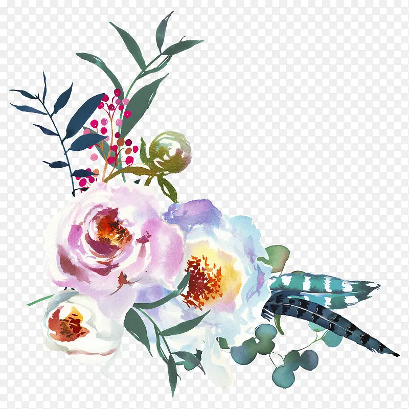 手绘水彩花草花簇PNG图片素材下载_图片编号7770446-PNG素材网