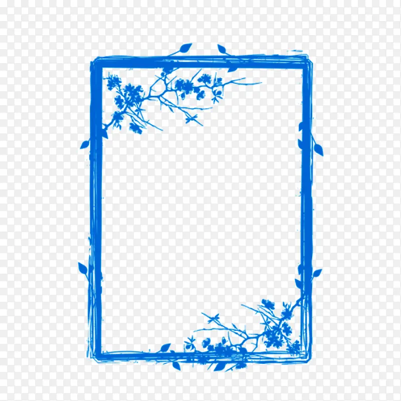 蓝色框架植物粉笔图案