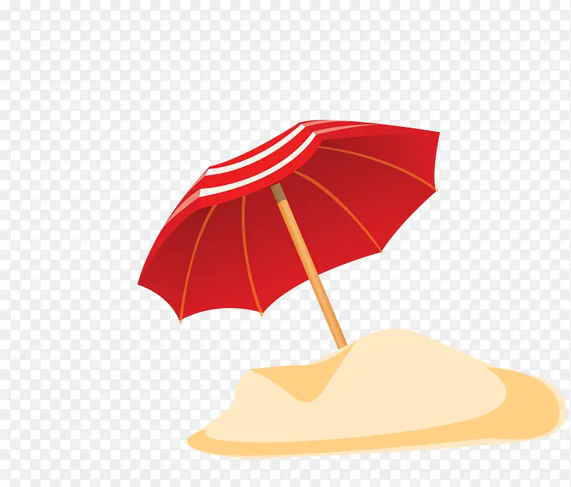 沙堆上的红色雨伞卡通图