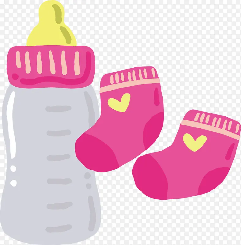 奶瓶粉红色婴儿袜卡通可爱婴儿用