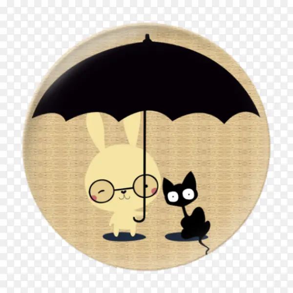 撑伞的兔子和小猫