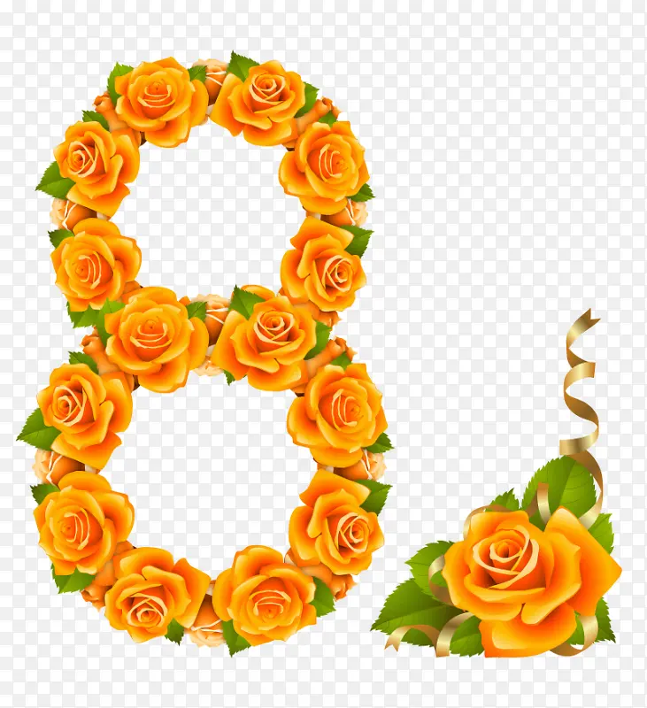 橙色花卉艺术字数字8