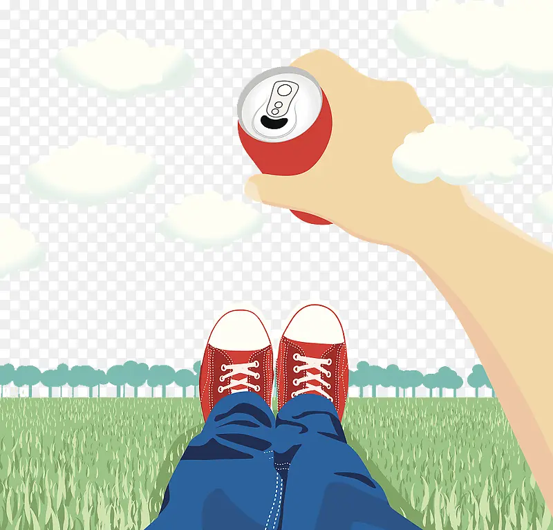 躺在草坪上喝可乐的人