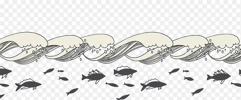 卡通浪花下的鱼群矢量图