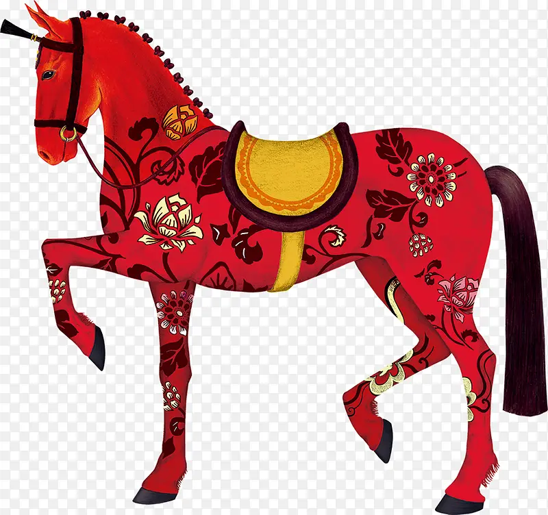 古代红色装饰的马儿