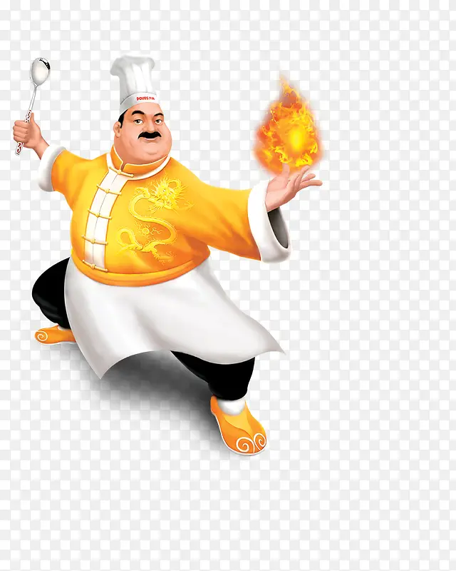 矢量手绘玩火的厨师
