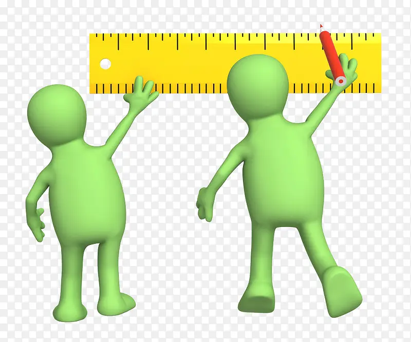 两个小人用尺子测量