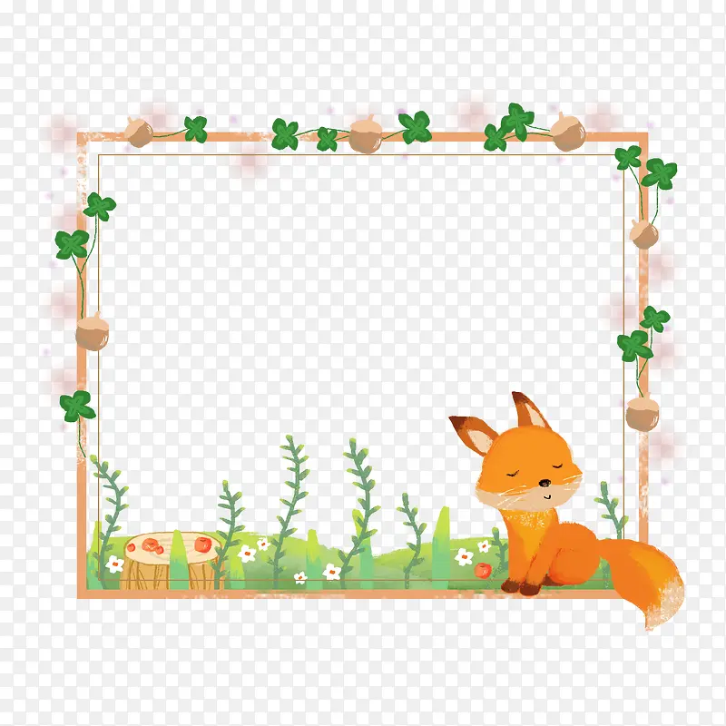 小清新动植物小狐狸卡通边框