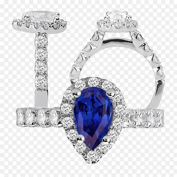 产品实物水滴形蓝宝石戒指