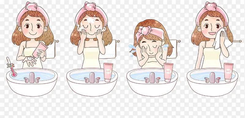 卡通女孩洗漱护肤