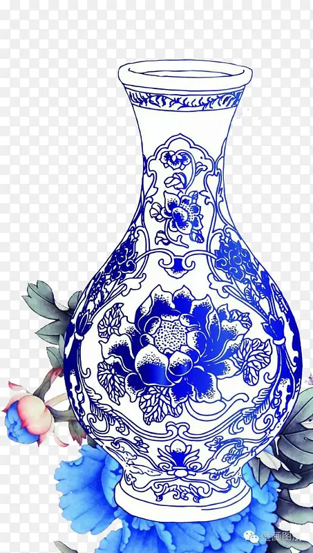 蓝色花纹中国风花瓶