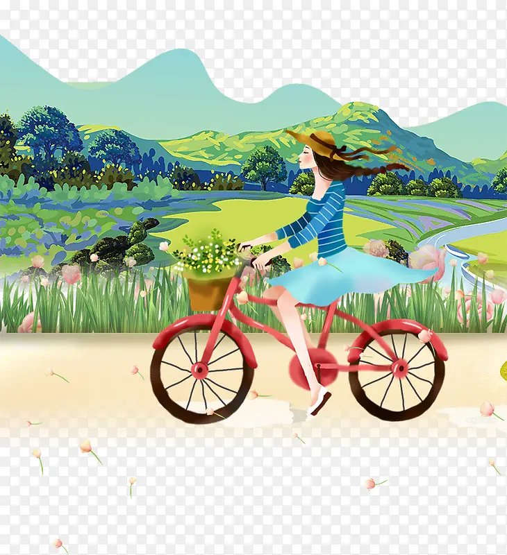 骑自行车踏青女孩子