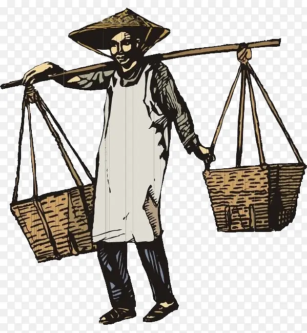 手绘男子挑担子PNG图片素材下载_图片编号7783753-PNG素材网