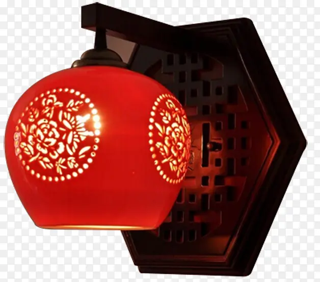 精致典雅中式六角形八卦灯座红灯