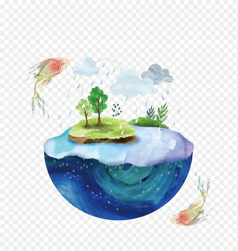蓝色立体创意地球生态插画