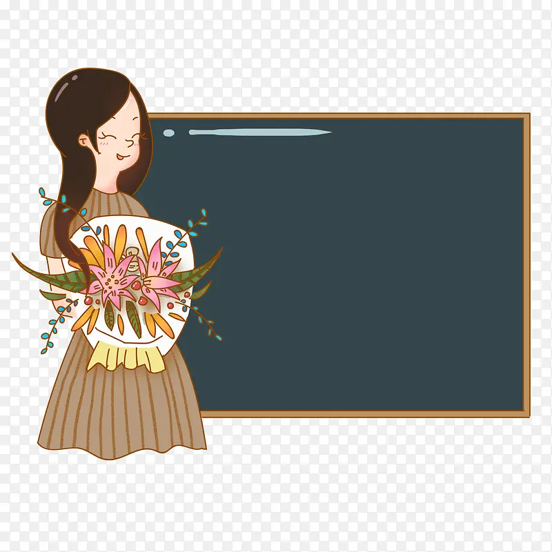教师节素材卡通讲台上的女老师