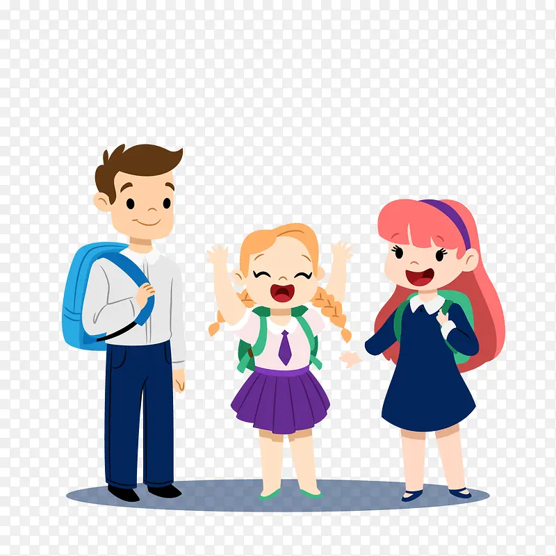 3个卡通返校学生设计矢量图