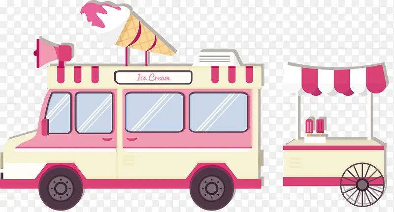 粉色系列矢量冰淇淋快餐车