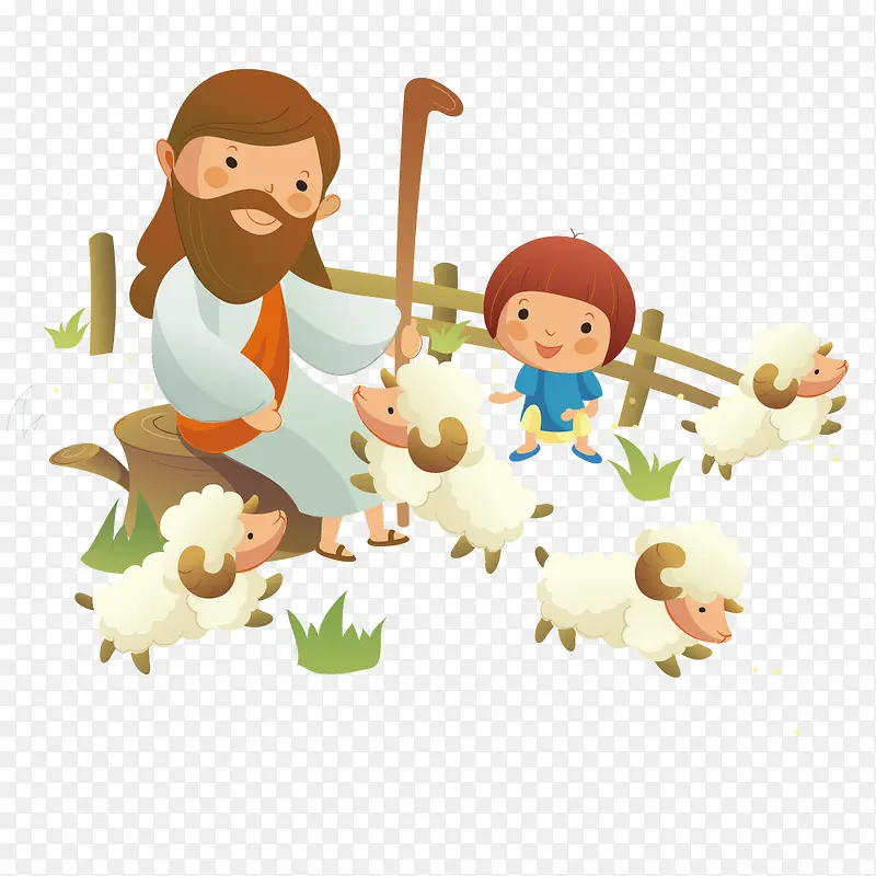 父亲和女儿赶羊