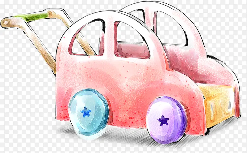 手绘粉色可爱小车