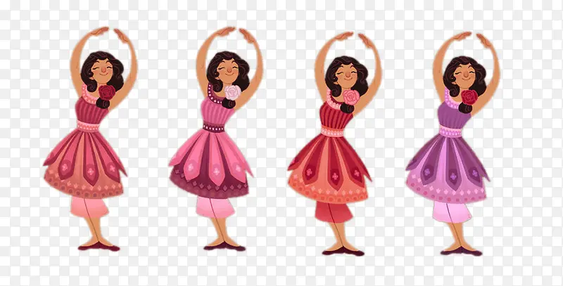 四个不同颜色衣服的举着双臂女孩