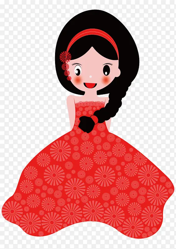 穿红色裙子的小女孩