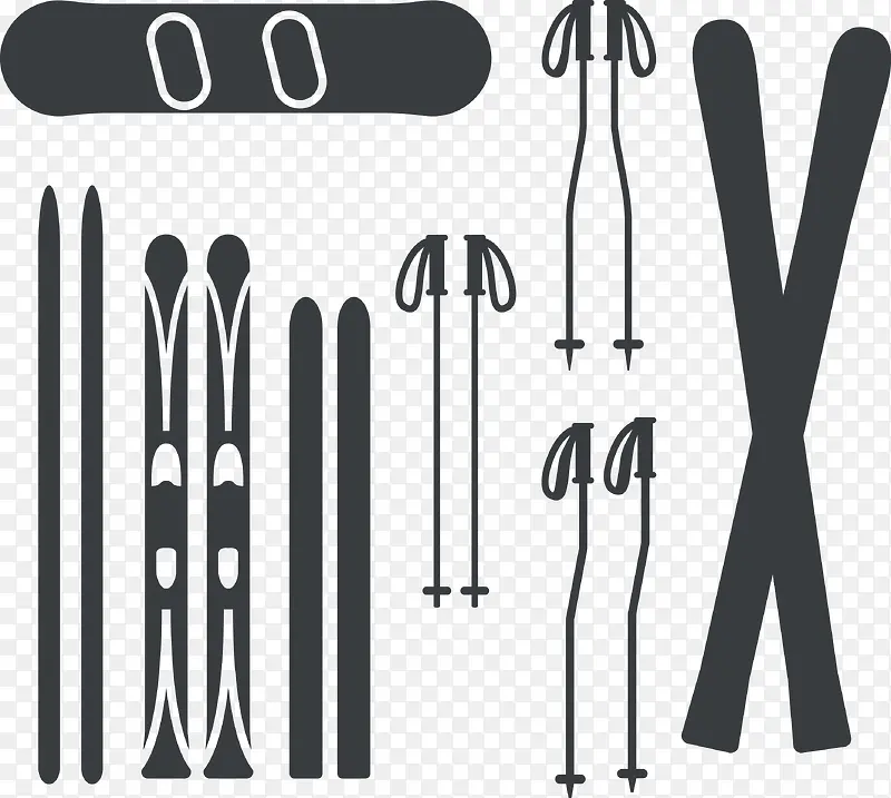 8款滑雪板与滑雪杖矢量素材