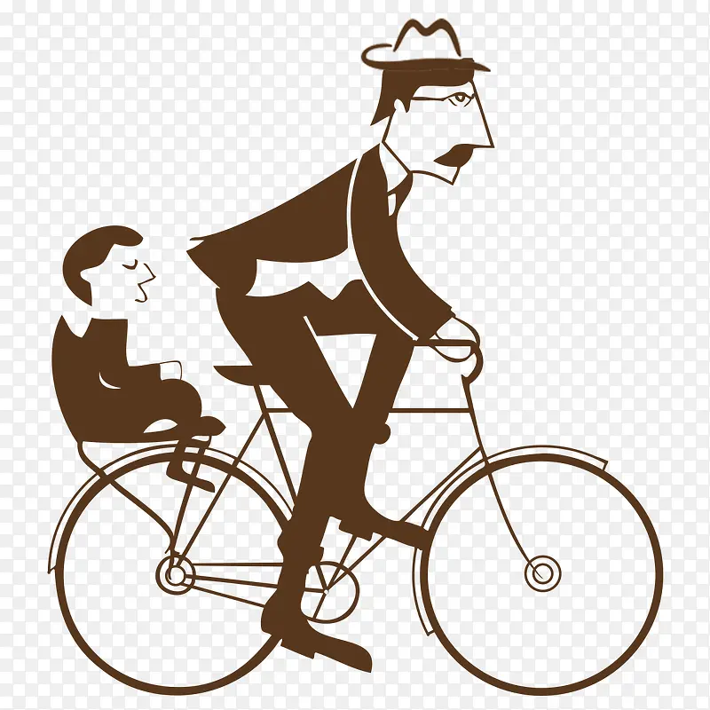 骑自行车载着小男孩的爸爸