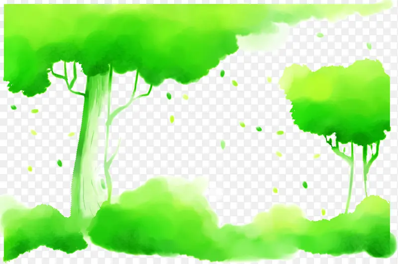 绿色卡通树叶大树美景梦幻