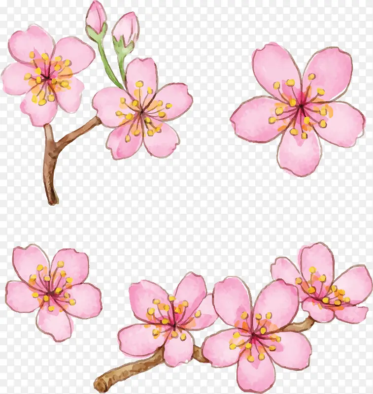 浪漫粉红手绘樱花