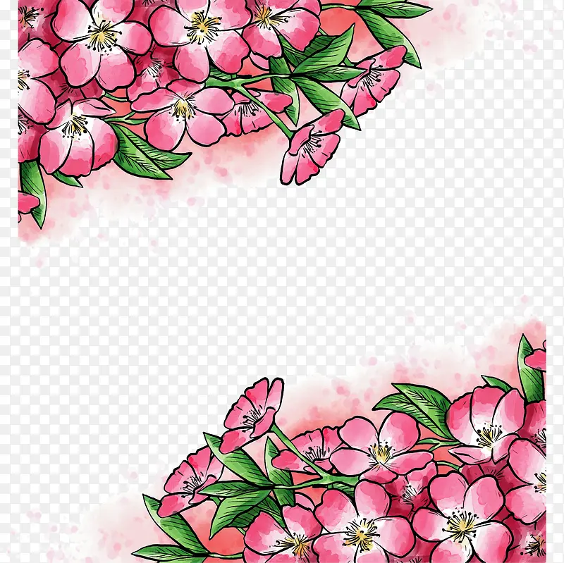 水彩手绘粉红樱花