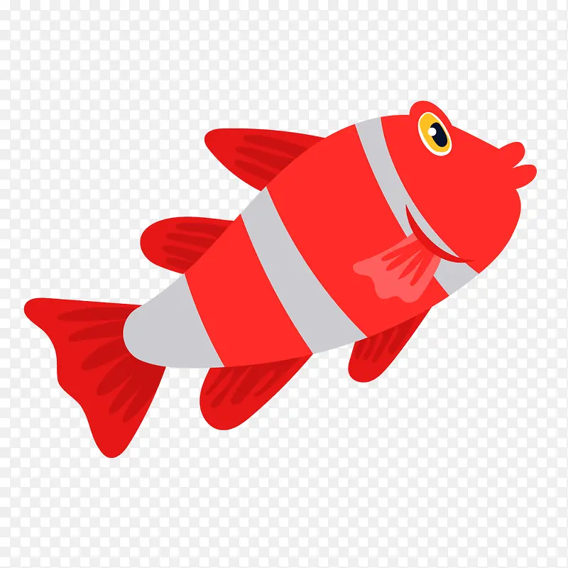 红色条纹鱼手绘卡通鱼类水族矢量