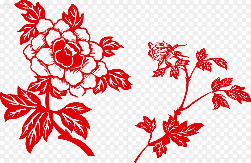 红色剪纸牡丹花