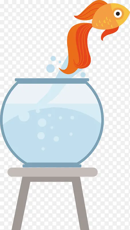 卡通浅蓝金鱼鱼缸红色金鱼矢量素